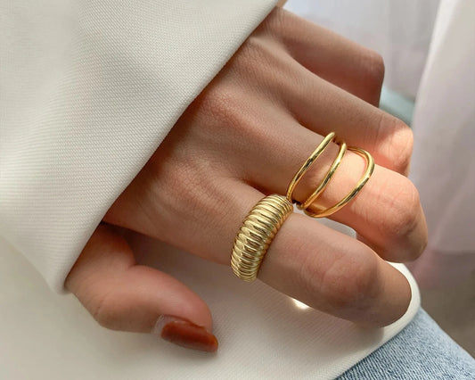 Gold Color three layers Rings For Women Vintage Strips Engagement Rings  Jewelry 2021 Trend