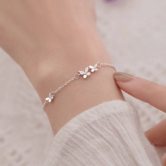 Silver Diamond-Studded Butterfly Bracelet Women's Fashion Temperament Flower Adjustable Bracelet