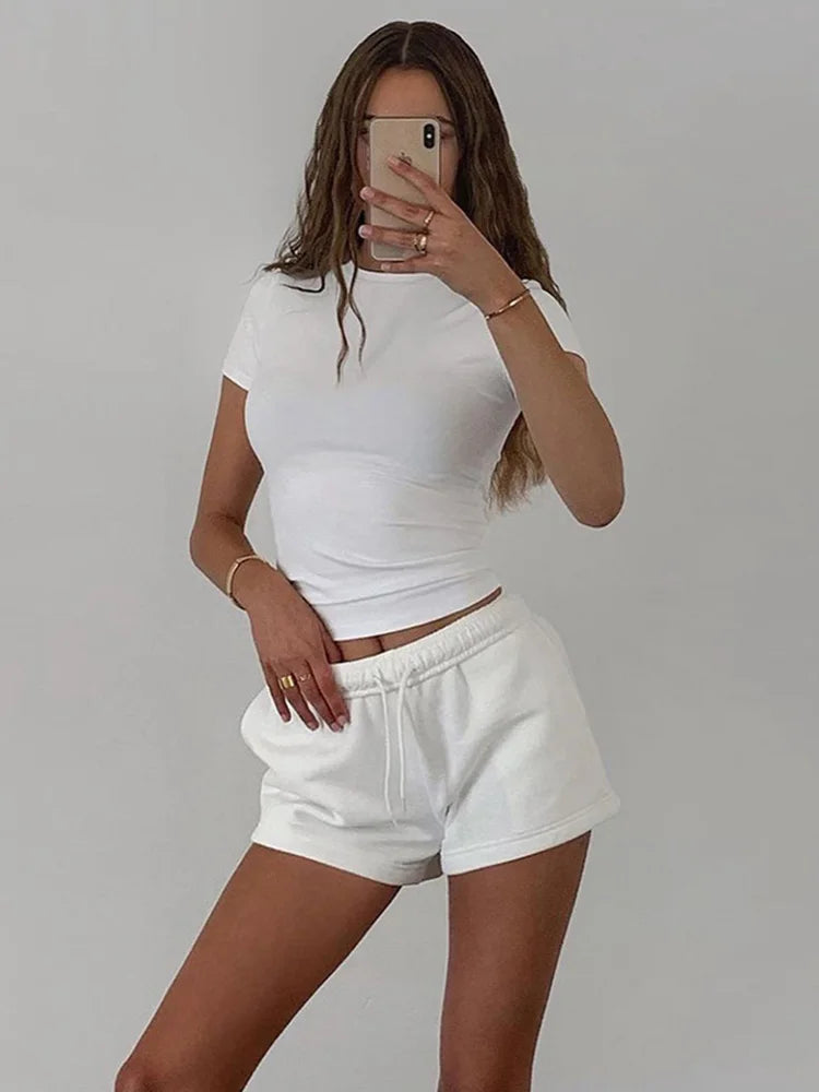 Short Sleeve T-Shirt Women Solid Simple Casual Soft All-Match Hot Basic Crop Tops Tees Summer Fashion