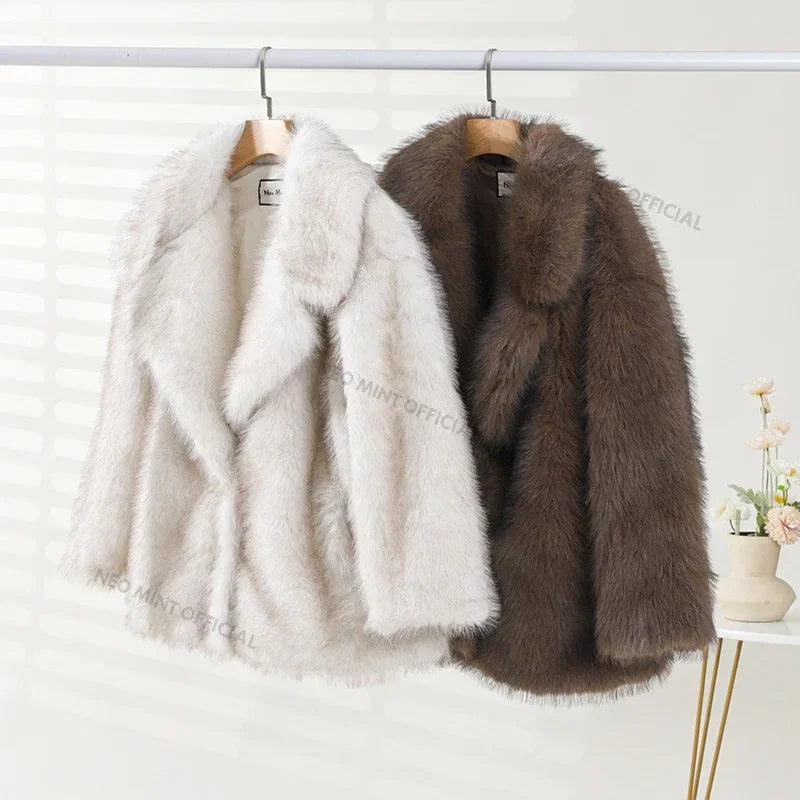 2024 Winter Ins Hot Fashion Girls Oversized Gradient Fur Coat Women Thick Warm Outerwear Fluffy Faux Fox Fur Jacket