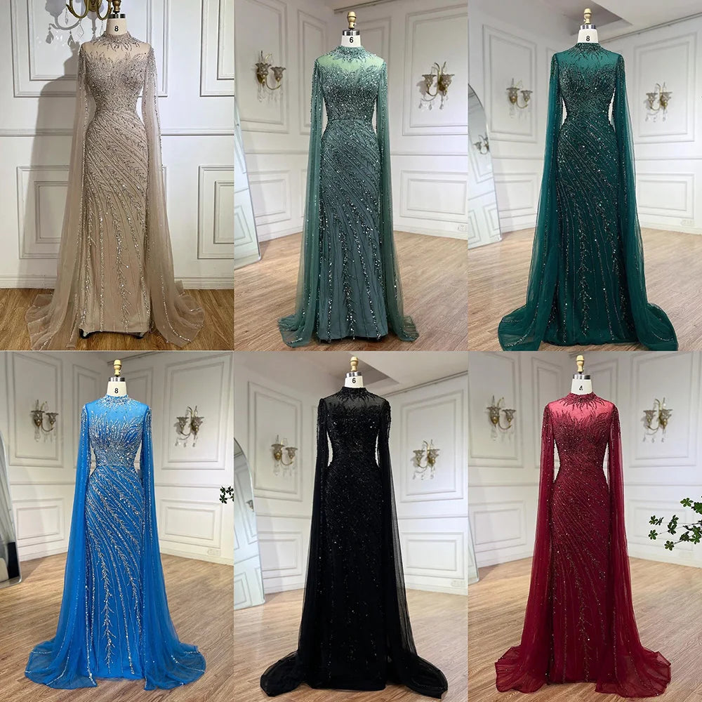 2024 Nude Cape  Mermaid Lace Beaded   Long Evening Dresses Gowns For Occasion LA71885A Customized