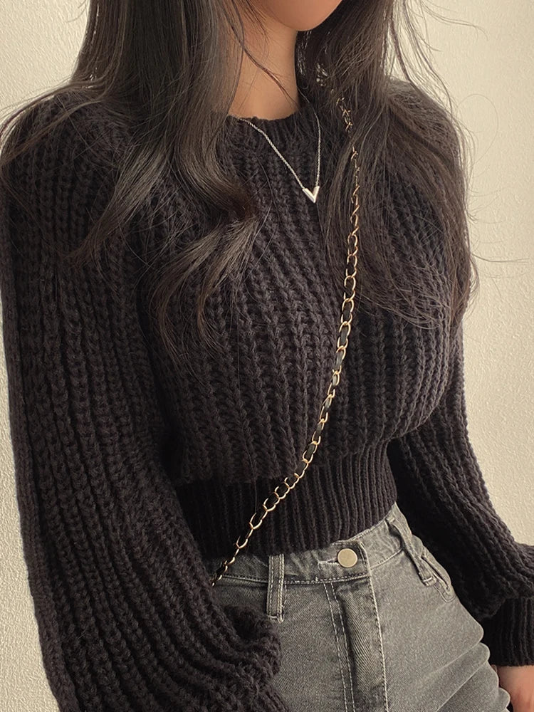 Women Sweater  Autumn Winter Knitwear Soft Warm Tops Chic Solid Femme Sweater