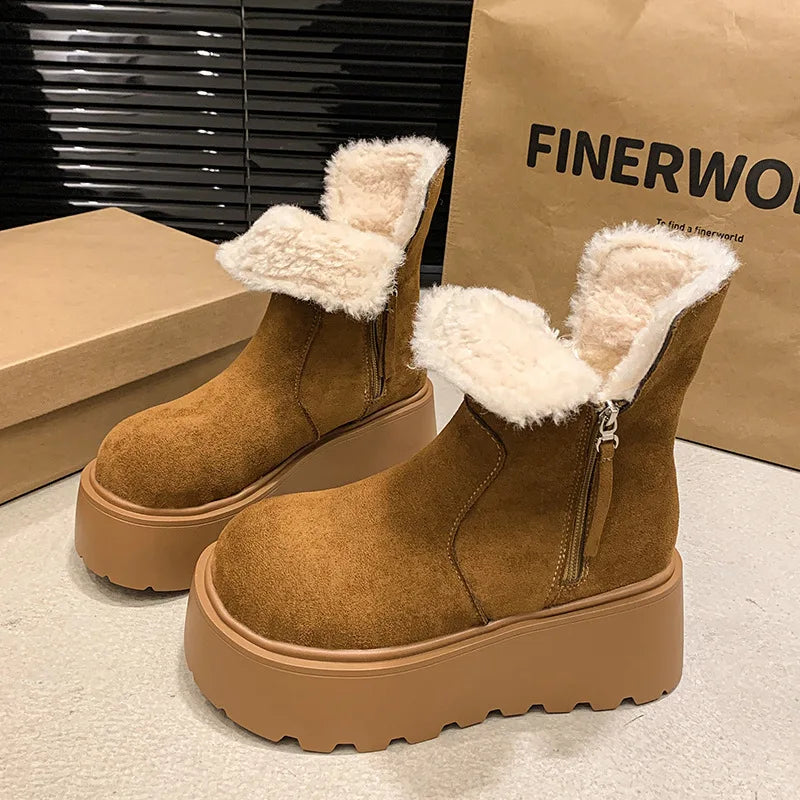 Snow Boot Women's Suede Cotton Boots Warm Women Flats Platform Shoes Winter Boots Ankle New Short Plush Walking Chaussure Femme