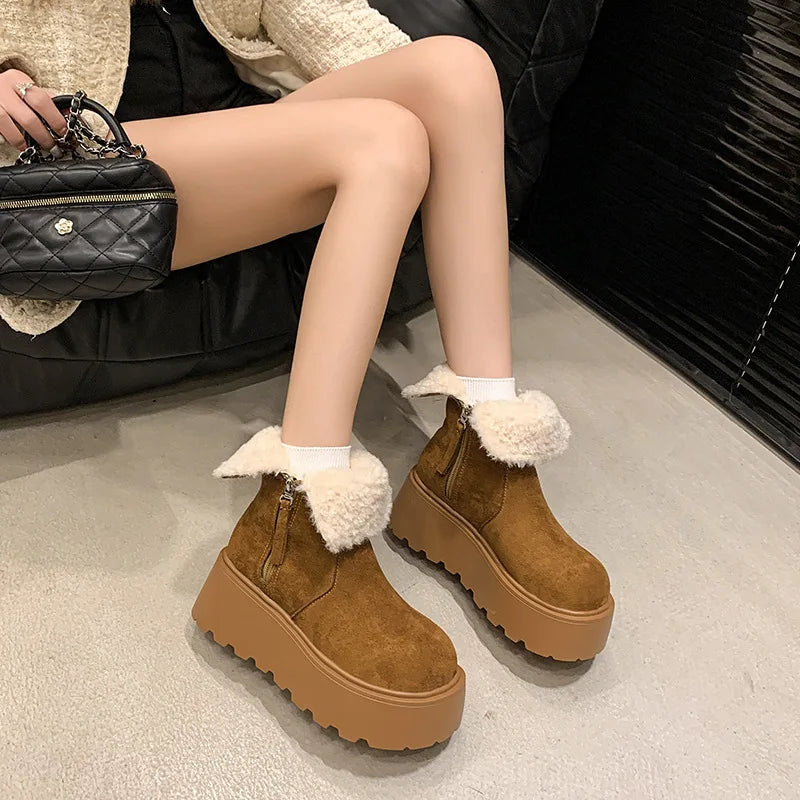 Snow Boot Women's Suede Cotton Boots Warm Women Flats Platform Shoes Winter Boots Ankle New Short Plush Walking Chaussure Femme