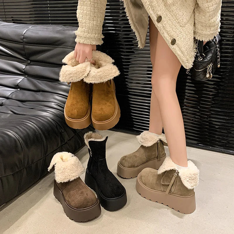 Snow Boot Women's Suede Cotton Boots Warm Women Flats Platform Shoes Winter Boots Ankle New Short Plush Walking Chaussure Femme