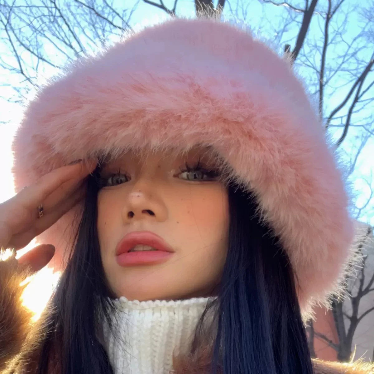 Fur Bucket Hats Women Rabbit Fur Warm Thick Plush Winter Hat Lady Fashion Luxury Panama Furry Fisherman Cap Y2k