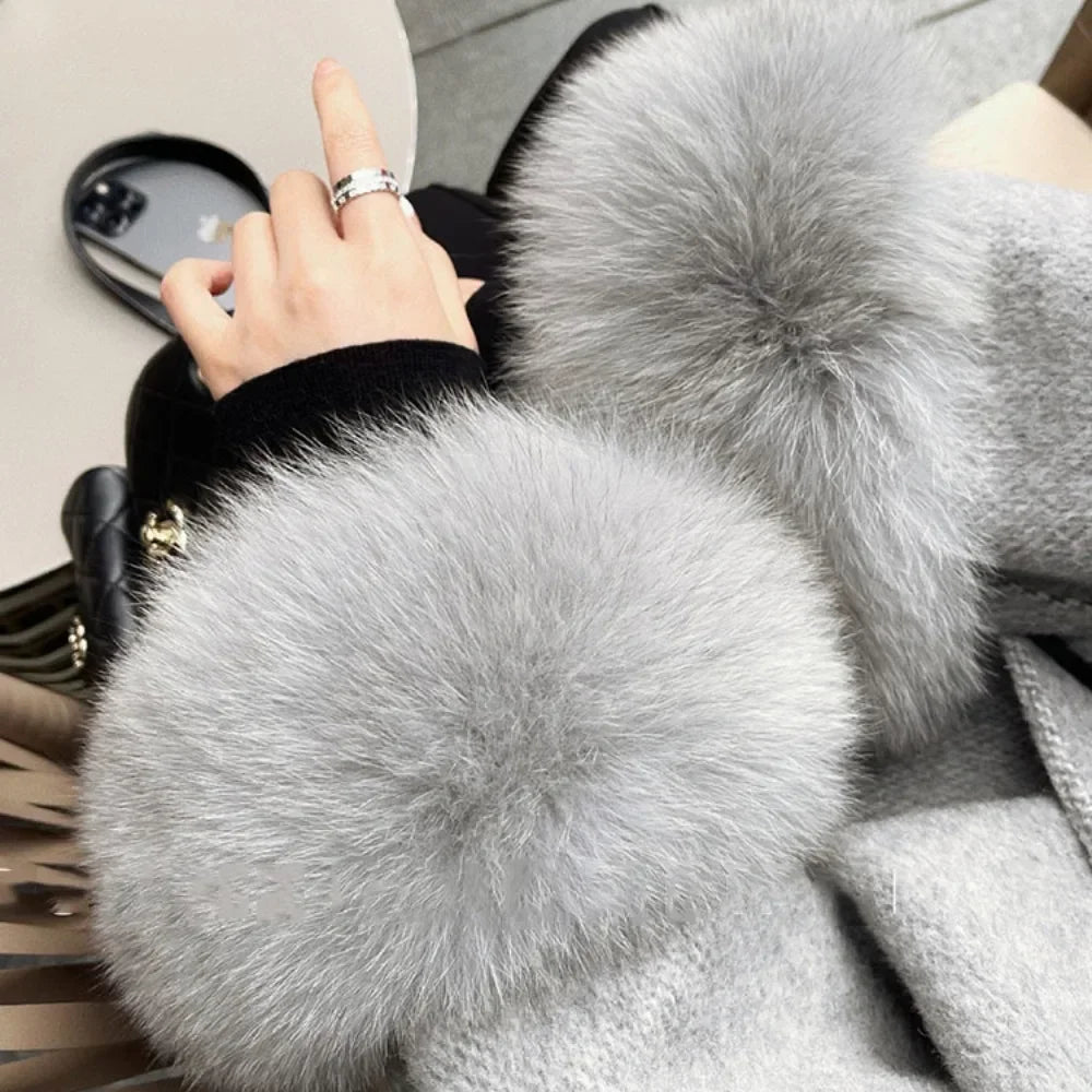 Real Wool Fur Coat Women's Removable Cuffs Fox Fur Temperament Cashmere Short Jacket