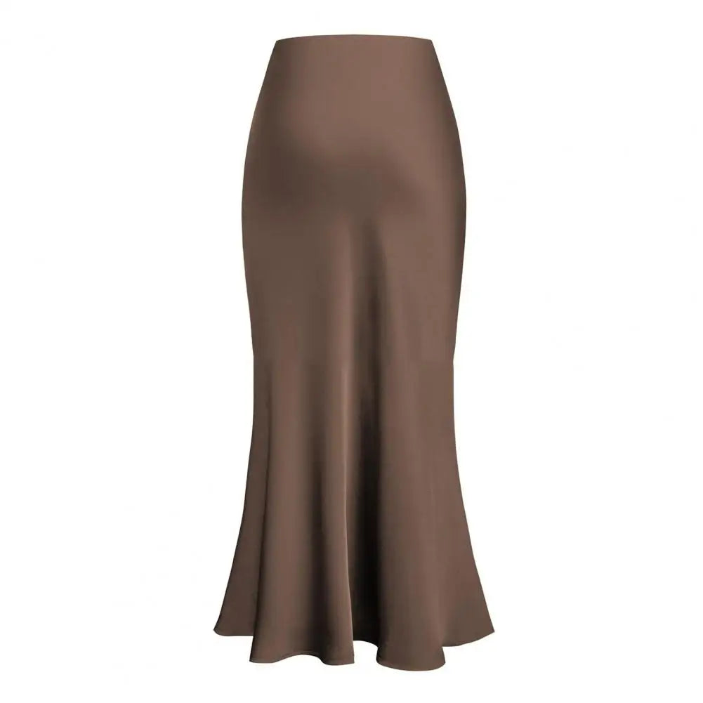 kirt Elegant Faux Silk Satin Skirts for Women High Waist A-line Office Lady Skirt Solid Color Glossy Finish