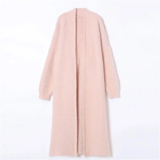 Style Loose Knee Length Thickened Pure Imitation Mink Fleece Knitted Sweater Cardigan Coat Women's Coat