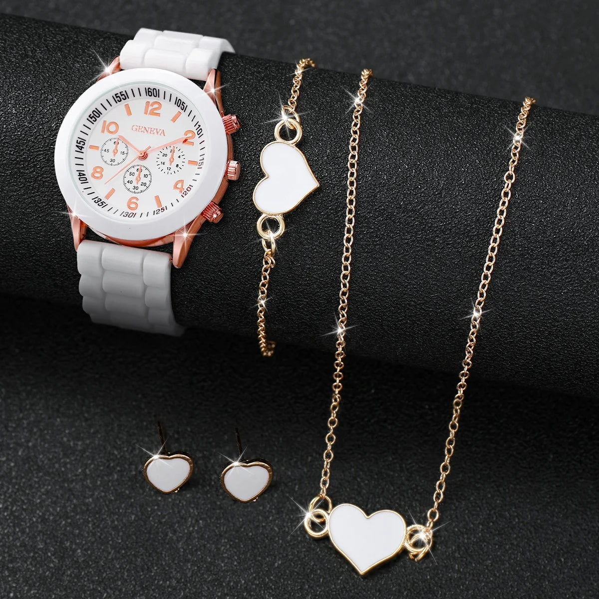 Watch Fashion Silicone Band Women Quartz Watches Heart Jewelry Set(Without Box)