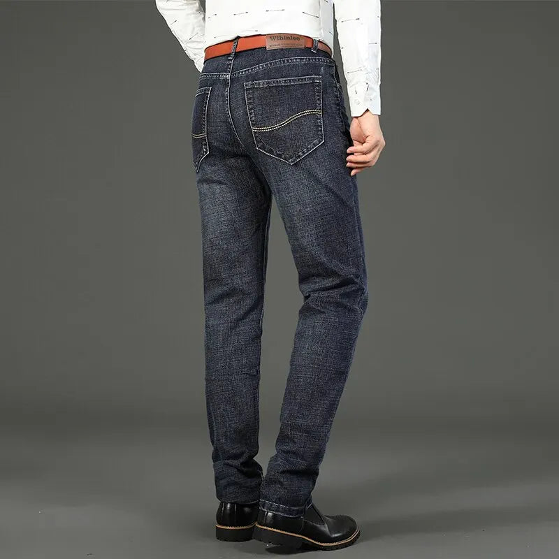 Jeans Casual Straight Stretch Fashion Classic Blue Black Work Denim Trousers Male Brand Clothing