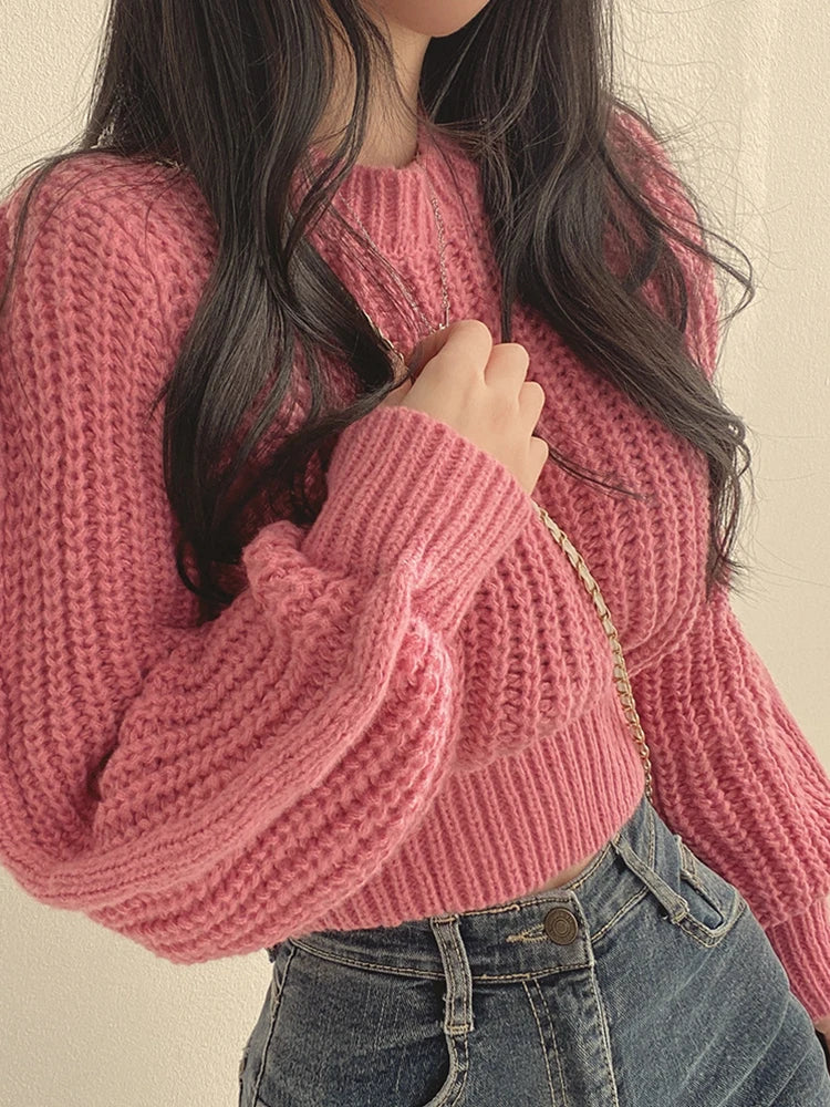 Women Sweater  Autumn Winter Knitwear Soft Warm Tops Chic Solid Femme Sweater