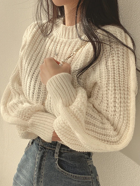 Women Sweater  Autumn Winter Knitwear Soft Warm Tops Chic Solid Femme Sweater