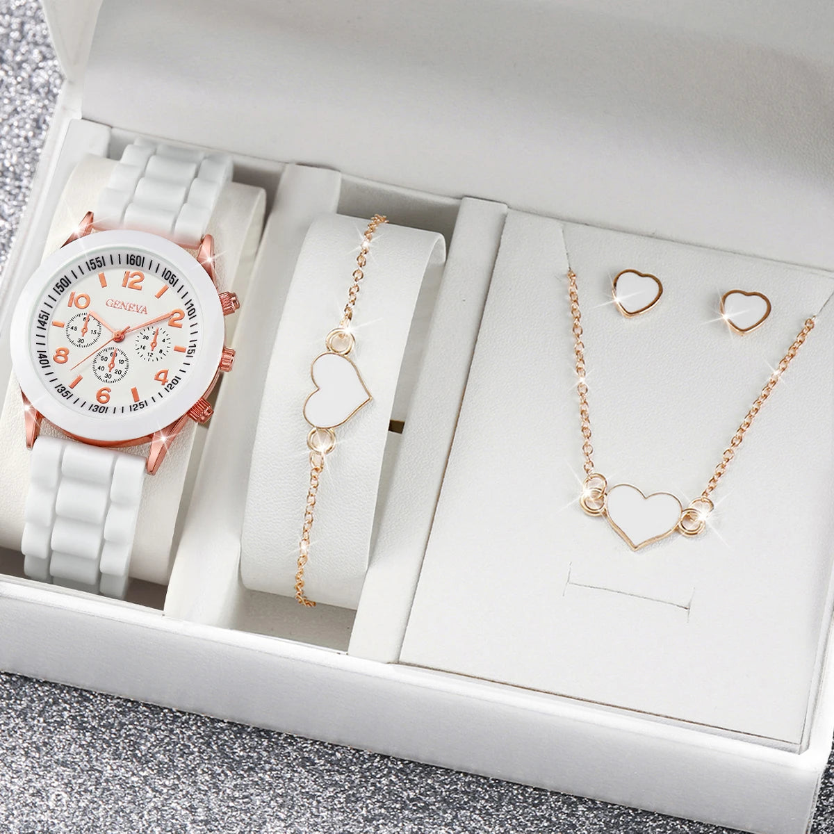 Watch Fashion Silicone Band Women Quartz Watches Heart Jewelry Set(Without Box)