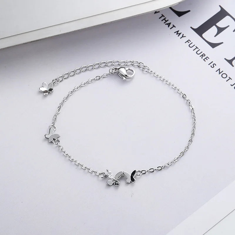 Silver Diamond-Studded Butterfly Bracelet Women's Fashion Temperament Flower Adjustable Bracelet