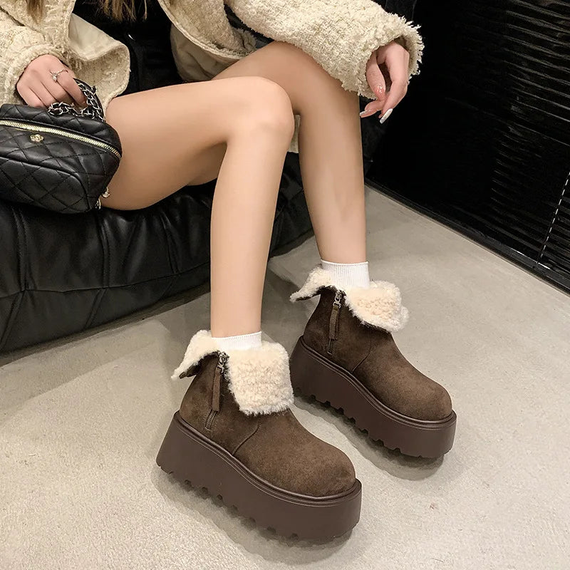 Snow Boot Women's Suede Cotton Boots Warm Women Flats Platform Shoes Winter Boots Ankle New Short Plush Walking Chaussure Femme