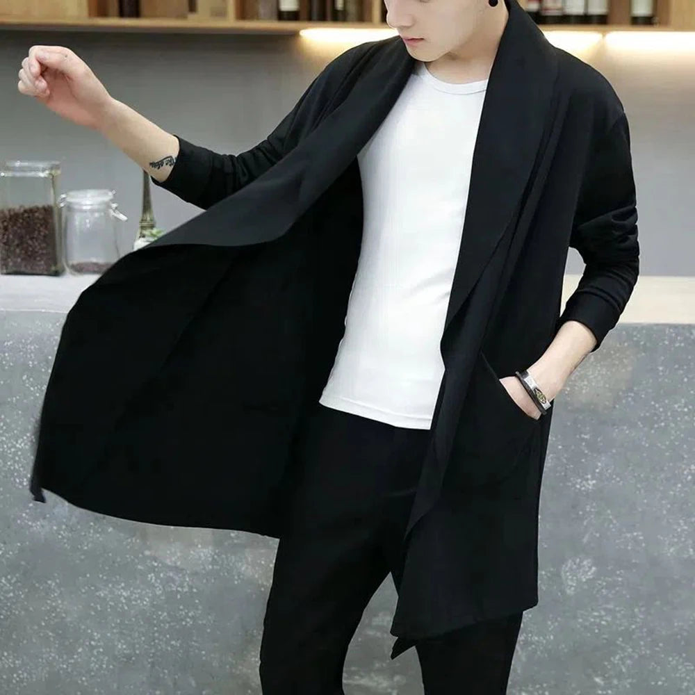 Style Long Trench Coat Hooded Cloak Abrigo Hombre Men Punk Hip Hop Cardigan Casual Streetwear Cape