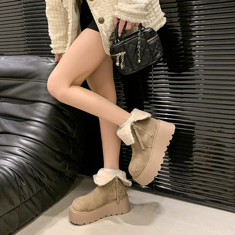 Snow Boot Women's Suede Cotton Boots Warm Women Flats Platform Shoes Winter Boots Ankle New Short Plush Walking Chaussure Femme