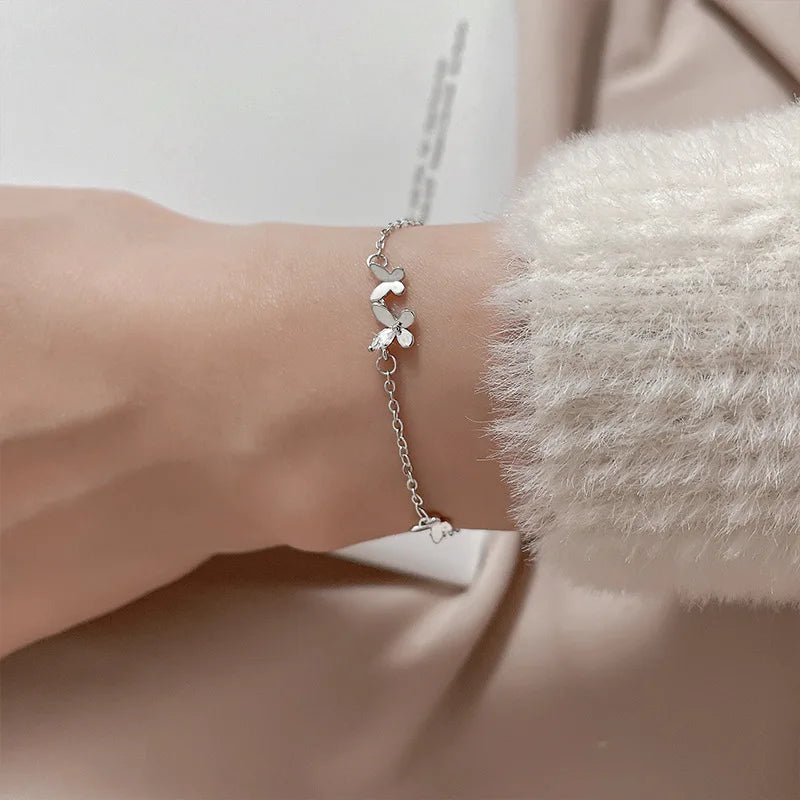 Silver Diamond-Studded Butterfly Bracelet Women's Fashion Temperament Flower Adjustable Bracelet