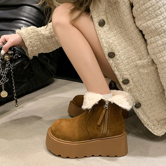 Snow Boot Women's Suede Cotton Boots Warm Women Flats Platform Shoes Winter Boots Ankle New Short Plush Walking Chaussure Femme