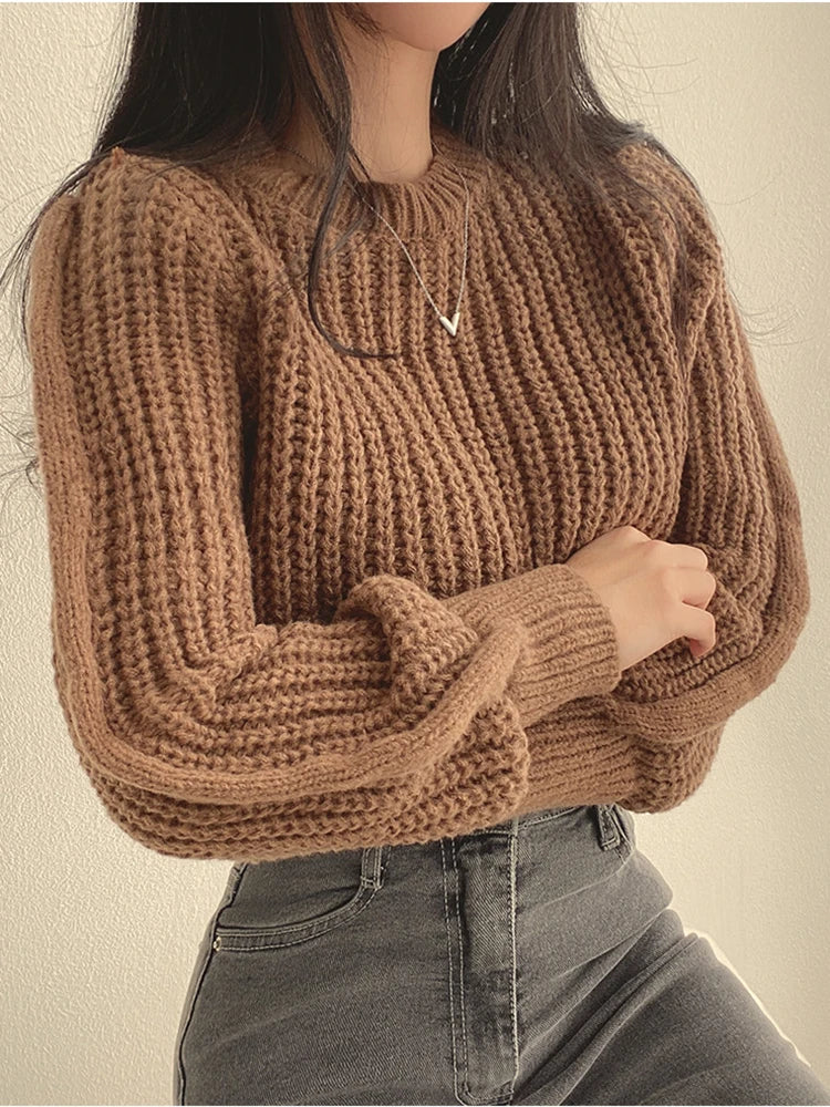 Women Sweater  Autumn Winter Knitwear Soft Warm Tops Chic Solid Femme Sweater