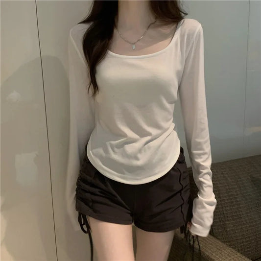 T-Shirt Women Spring  Autumn  New Irregular Hem Slim Casual Top Winter Solid Bottom Shirts New Korean