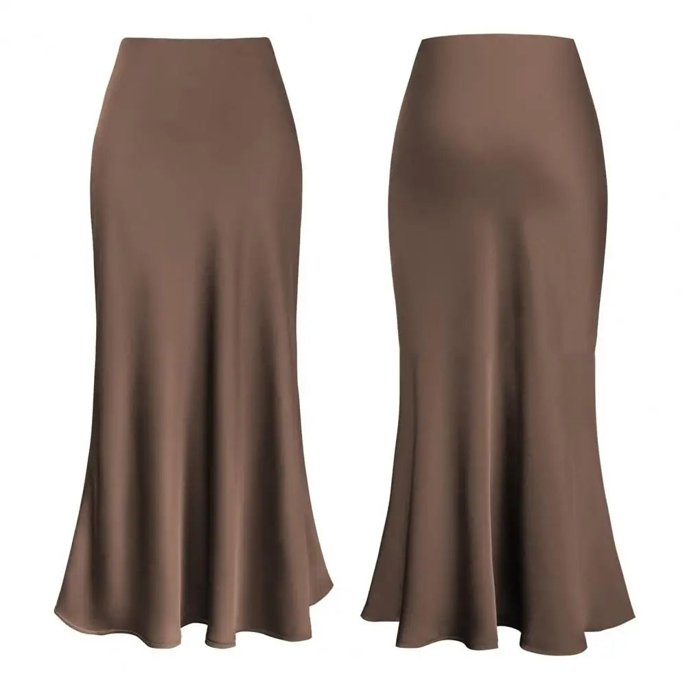 kirt Elegant Faux Silk Satin Skirts for Women High Waist A-line Office Lady Skirt Solid Color Glossy Finish