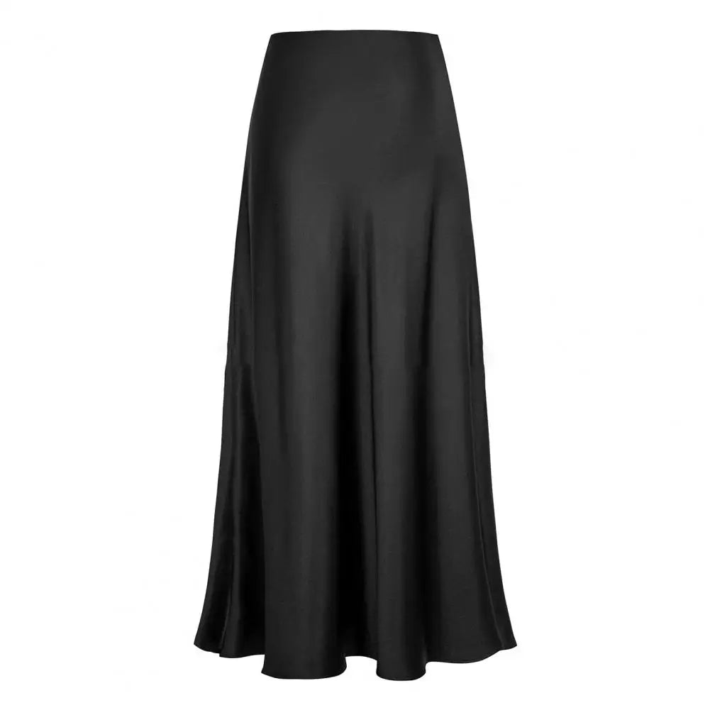 kirt Elegant Faux Silk Satin Skirts for Women High Waist A-line Office Lady Skirt Solid Color Glossy Finish