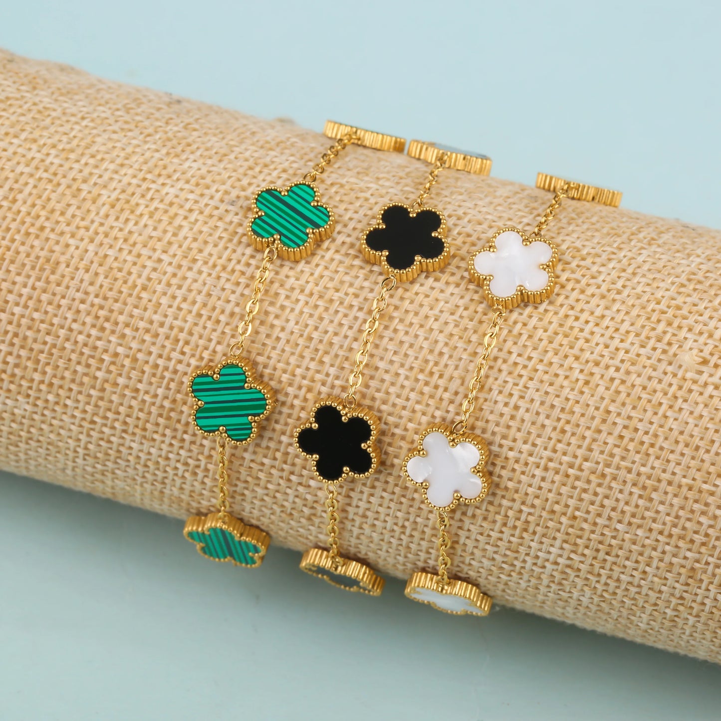 New Design Gold Plated Stainless Steel 316L Plant Flower Bracelet With Five Leaf Petals Women's Luxury Gifts Clover