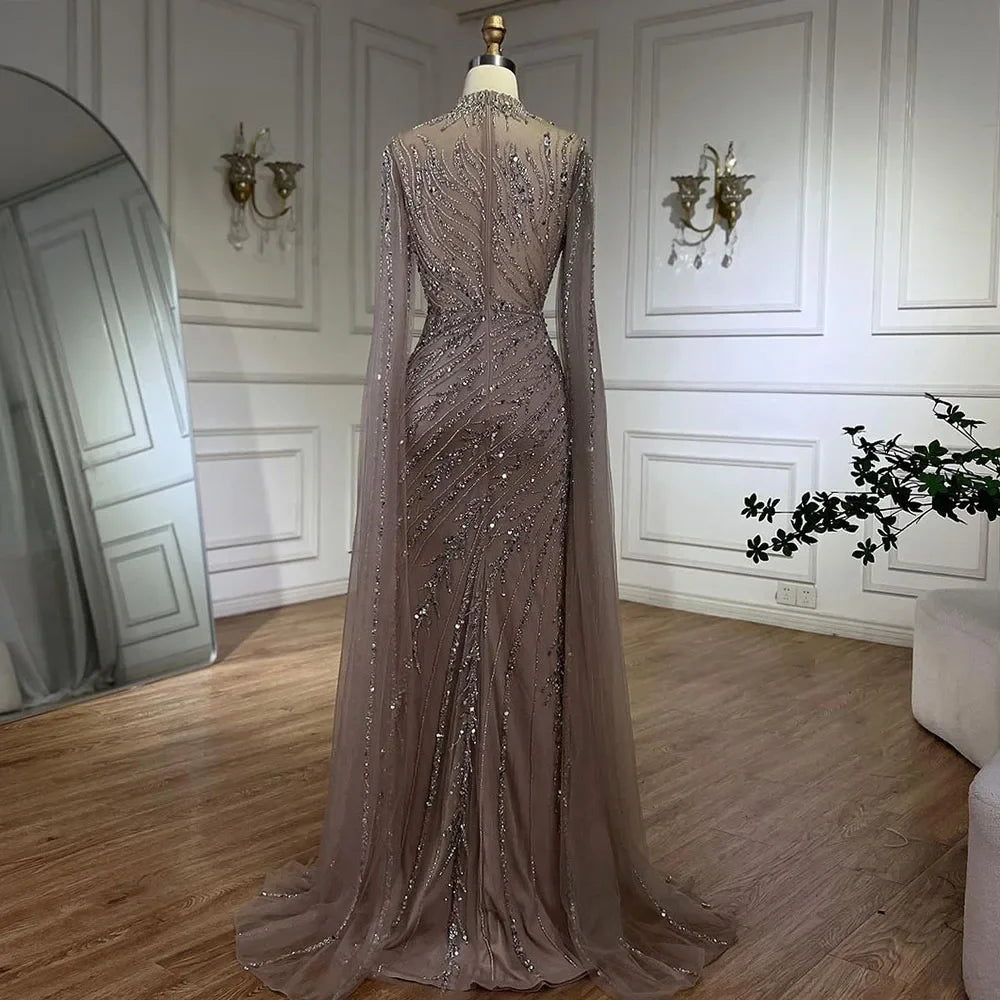 2024 Nude Cape  Mermaid Lace Beaded   Long Evening Dresses Gowns For Occasion LA71885A Customized